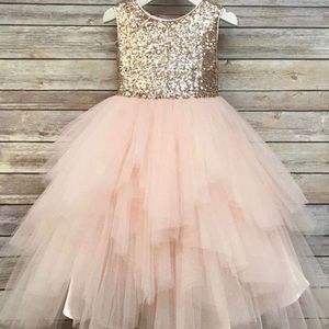 Flower girl sequin tulle dress 5-6 rose gold/ pink